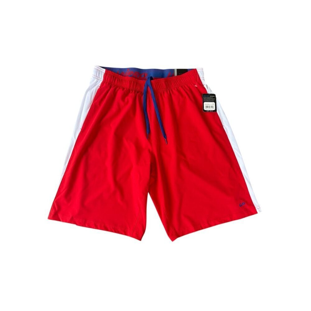 Uipro Mens Athletic Red & White Qwick-Dry Shorts With Blue Drawstring Pockets Si
